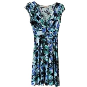 G.H.Bass & Co Womans Floral Short‎ Sleeve Teal and Blue Dress Size 4